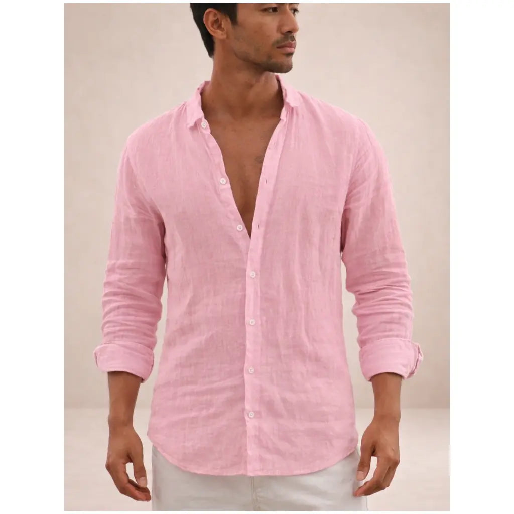 Adrian Collection | Men's Linen Shirt with Airy Fabric & Open Collar | Comfortable Fit for Warm Days 5