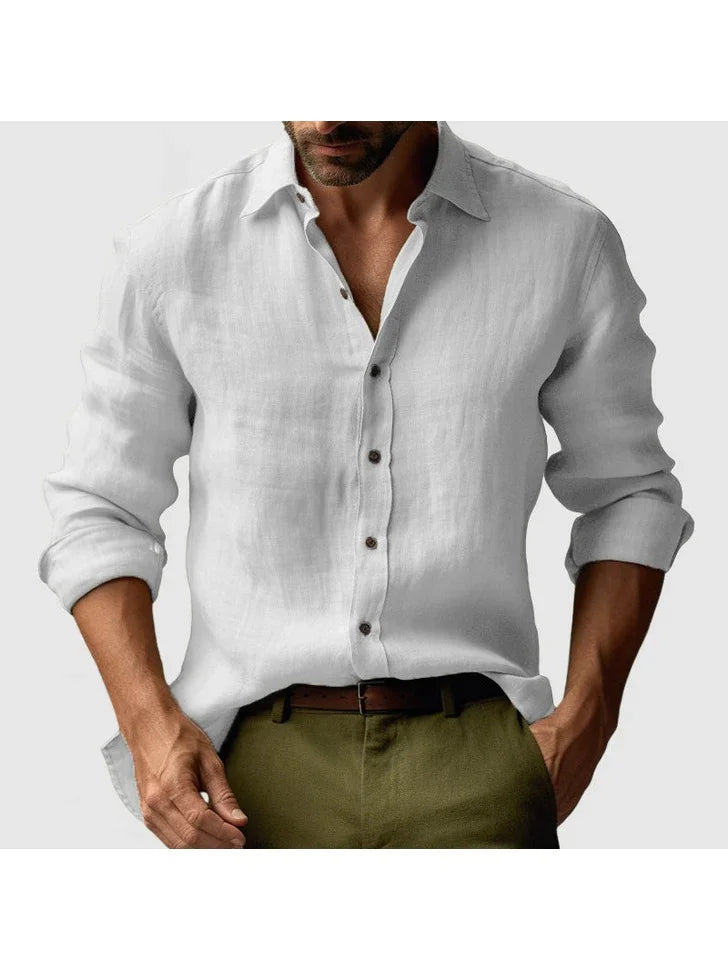 Classic Linen Shirt | Men's Casual Button-Down with Roll-Up Sleeves | Comfortable Everyday Wear for Effortless Style 2