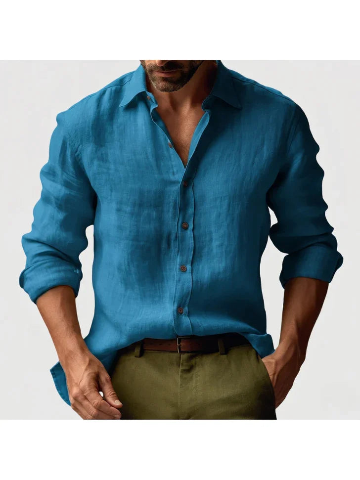 Classic Linen Shirt | Men's Casual Button-Down with Roll-Up Sleeves | Comfortable Everyday Wear for Effortless Style 4