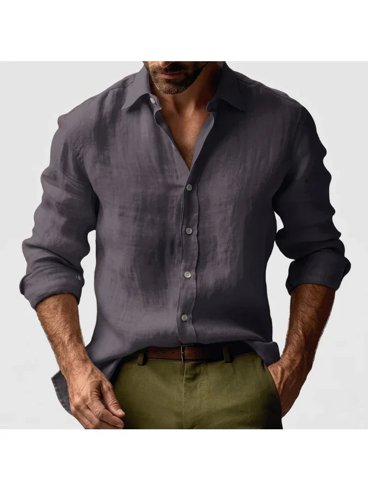 Classic Linen Shirt | Men's Casual Button-Down with Roll-Up Sleeves | Comfortable Everyday Wear for Effortless Style 6