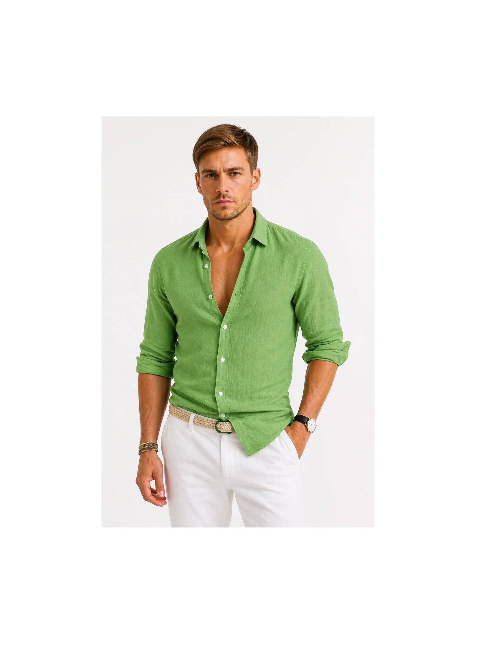 Linen Oxford Shirt | Men's Button-Down with Rolled Sleeves | Versatile Style for Casual and Smart-Casual Wear 10
