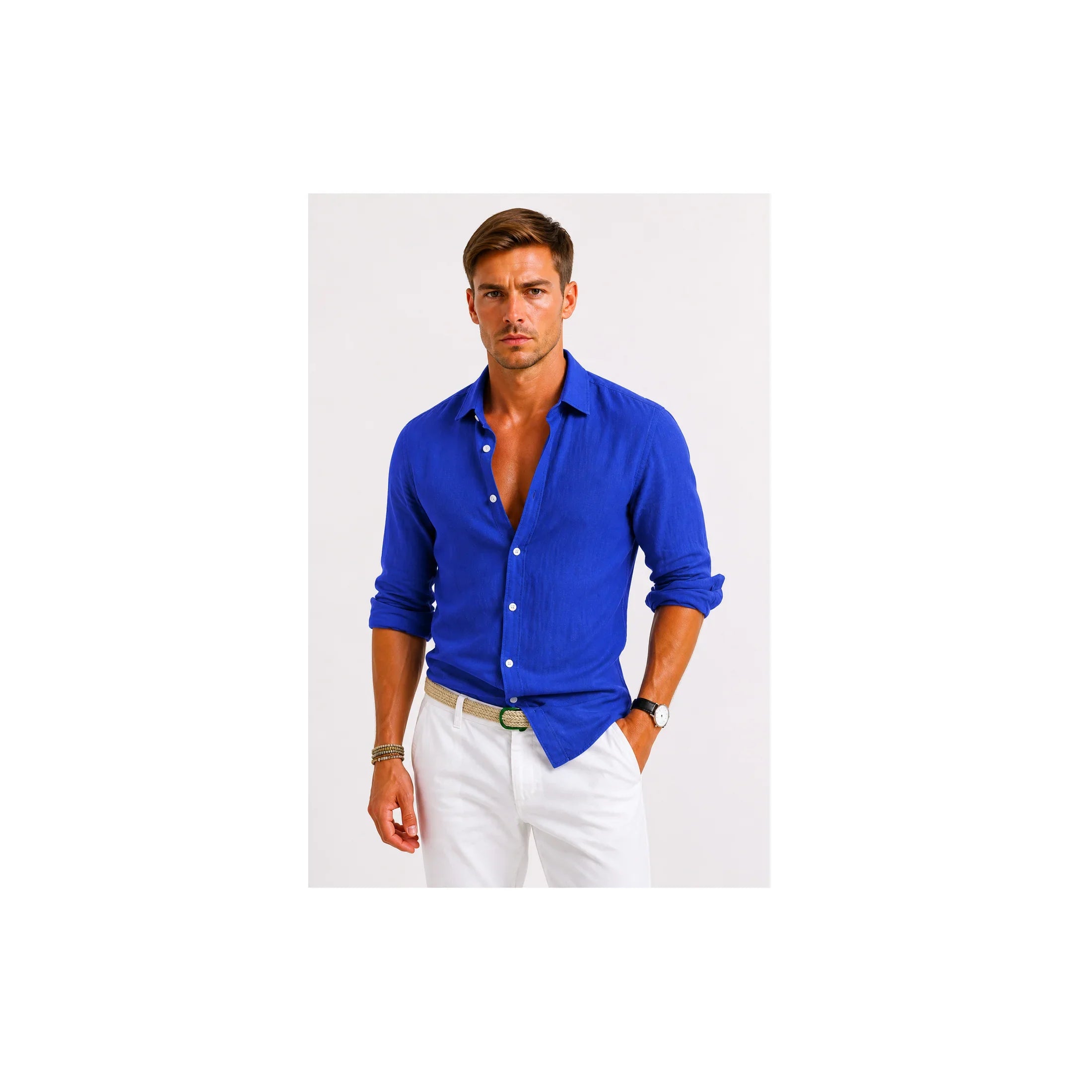 Linen Oxford Shirt | Men's Button-Down with Rolled Sleeves | Versatile Style for Casual and Smart-Casual Wear 2