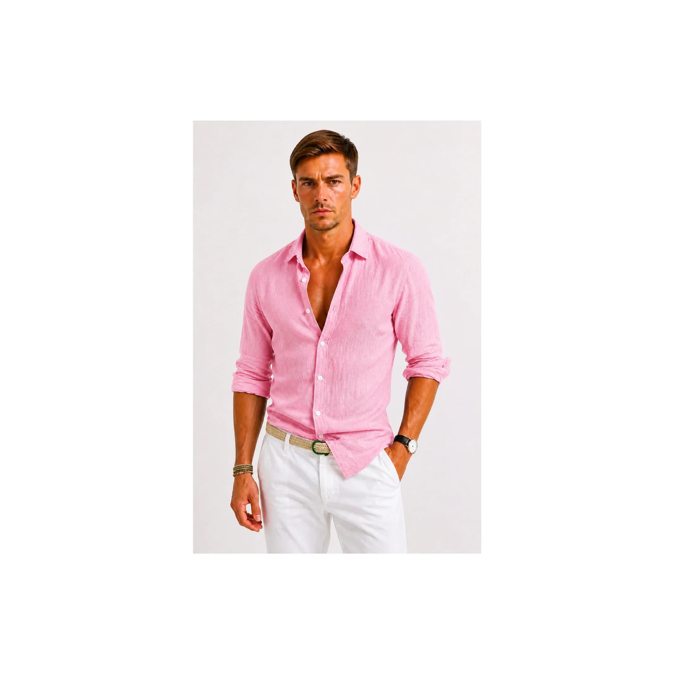 Linen Oxford Shirt | Men's Button-Down with Rolled Sleeves | Versatile Style for Casual and Smart-Casual Wear 6