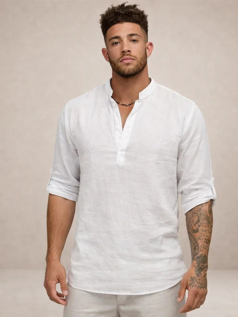 Maddoc | Men's Linen Shirt with Breathable Fabric & Stand-Up Collar | Stylish Comfort for Warm Days 1