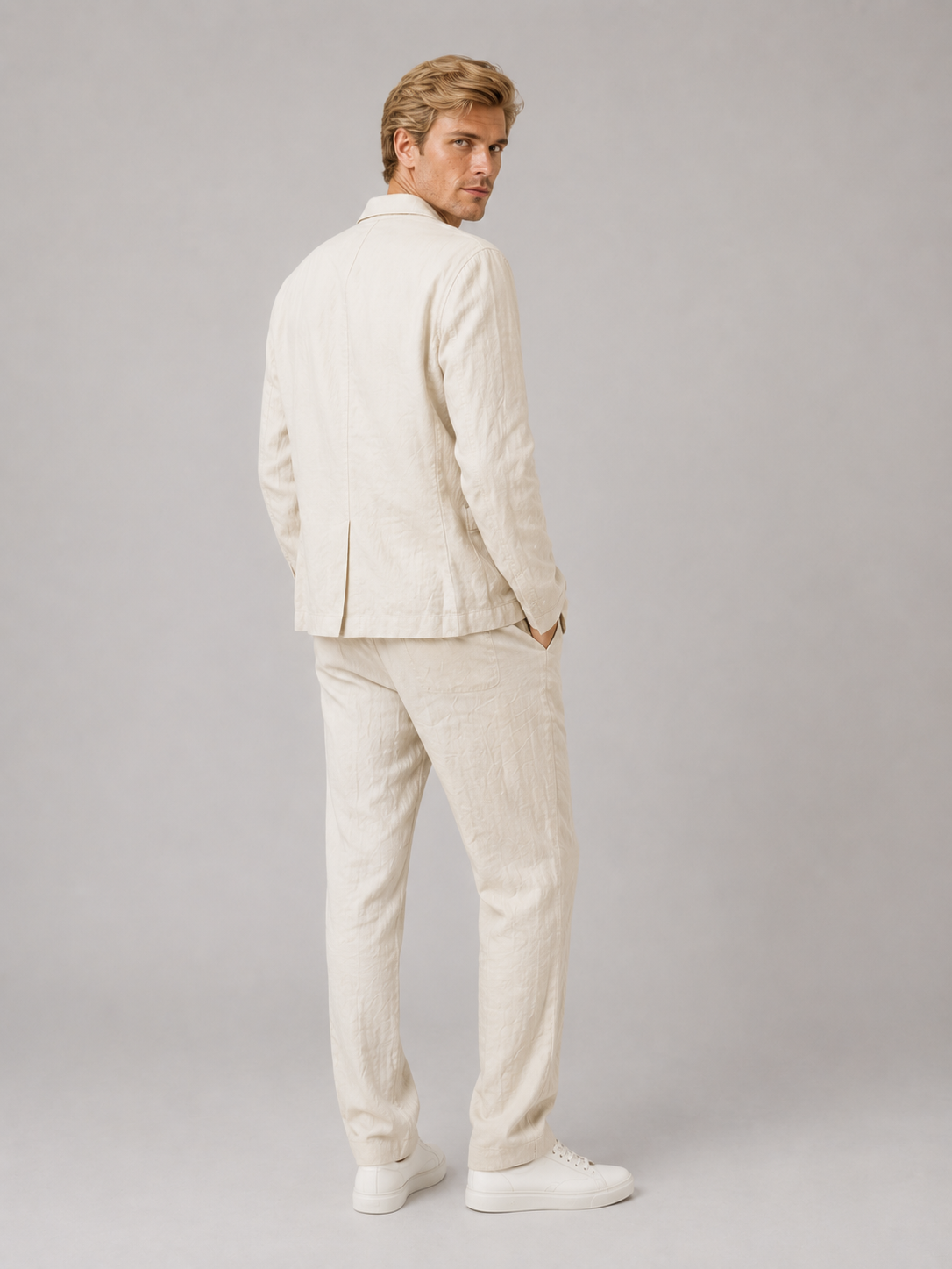 Men's Cotton-Linen Blend Summer Suit | Relaxed Lightweight Blazer and Drawstring Trousers 1