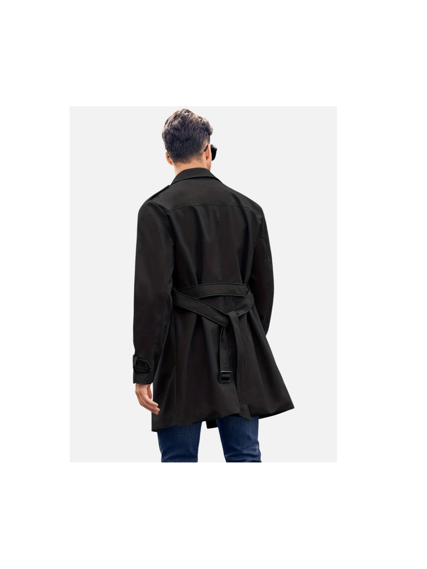 Men's Durable Fabric Black Trench Coat | Classic Double-Breasted Stylish Outerwear 7