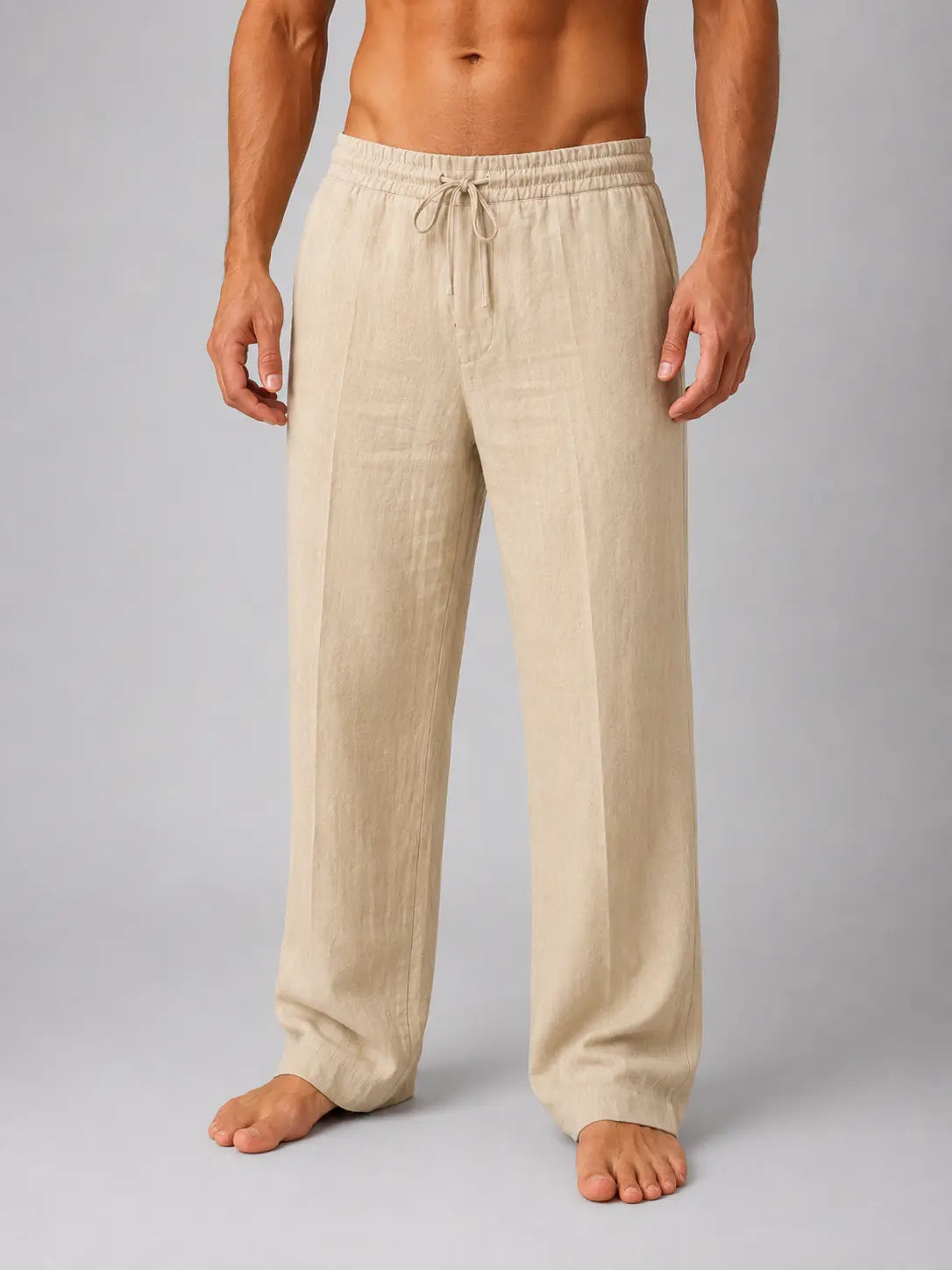 Men's Lightweight Linen Blend Trousers | Relaxed Summer Fit Casual Pants 4