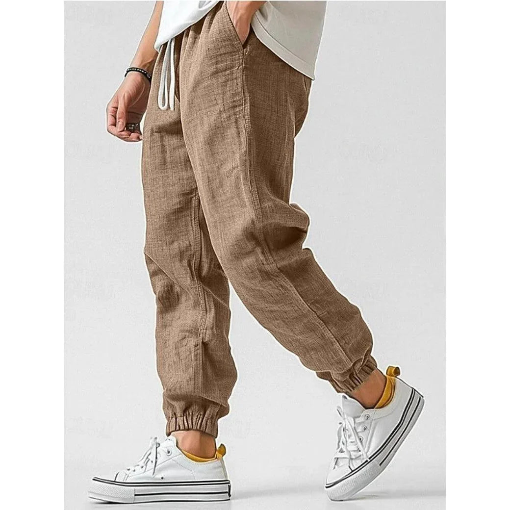 Men's Linen Trousers | Relaxed Fit Jogger Pants with Elastic Waistband | Lightweight Summer Comfort 1