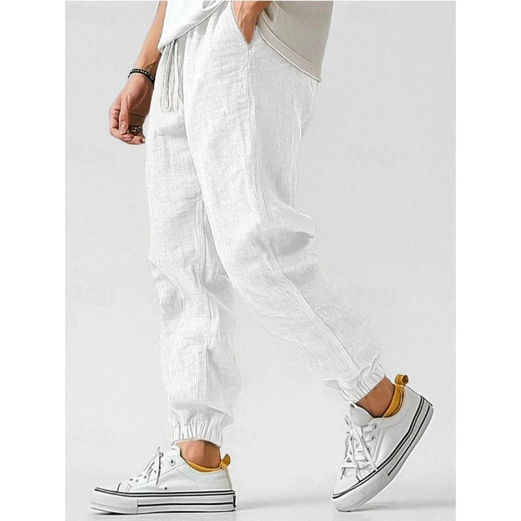 Men's Linen Trousers | Relaxed Fit Jogger Pants with Elastic Waistband | Lightweight Summer Comfort 3