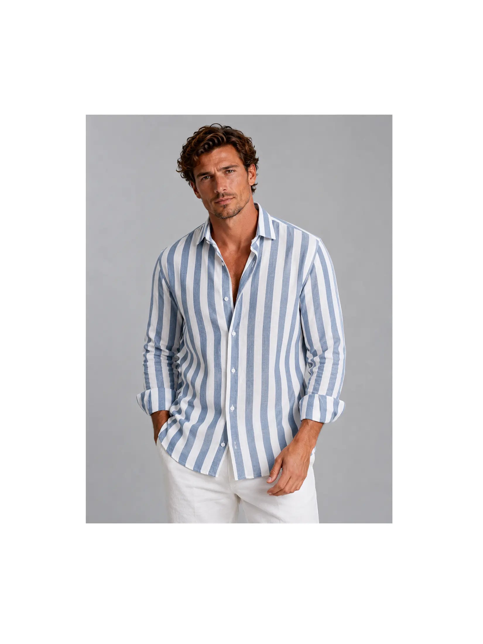 Men’s Shirt | Striped Linen Shirt with Relaxed Fit | Lightweight Summer Button-Up for Effortless Style 2