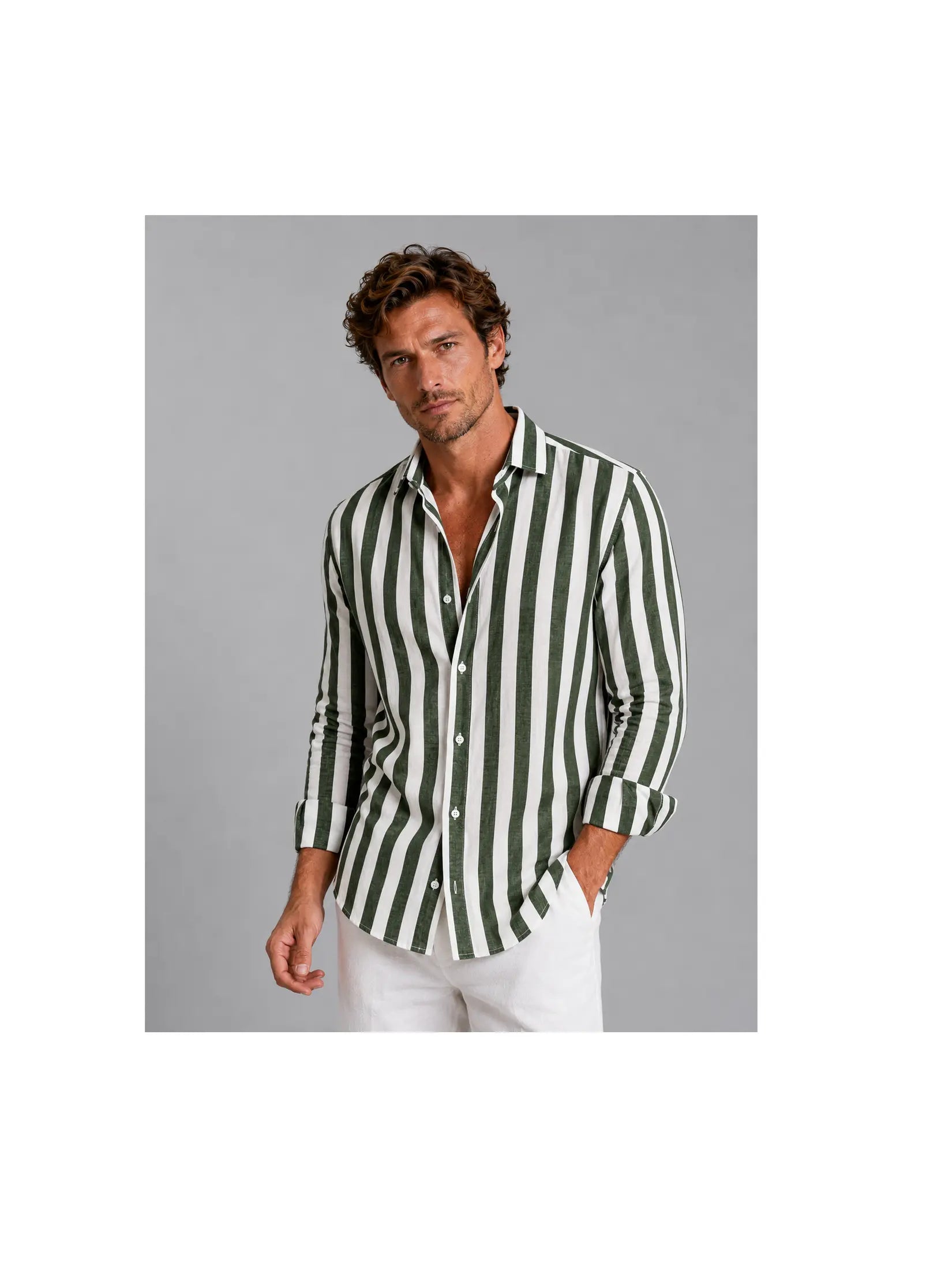 Men’s Shirt | Striped Linen Shirt with Relaxed Fit | Lightweight Summer Button-Up for Effortless Style 5