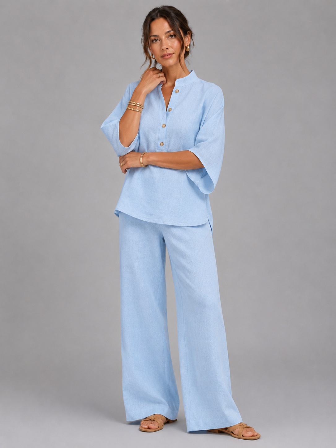 Women's Cotton-Linen Blend Two-Piece Set | Relaxed Comfortable Holiday Outfit 2