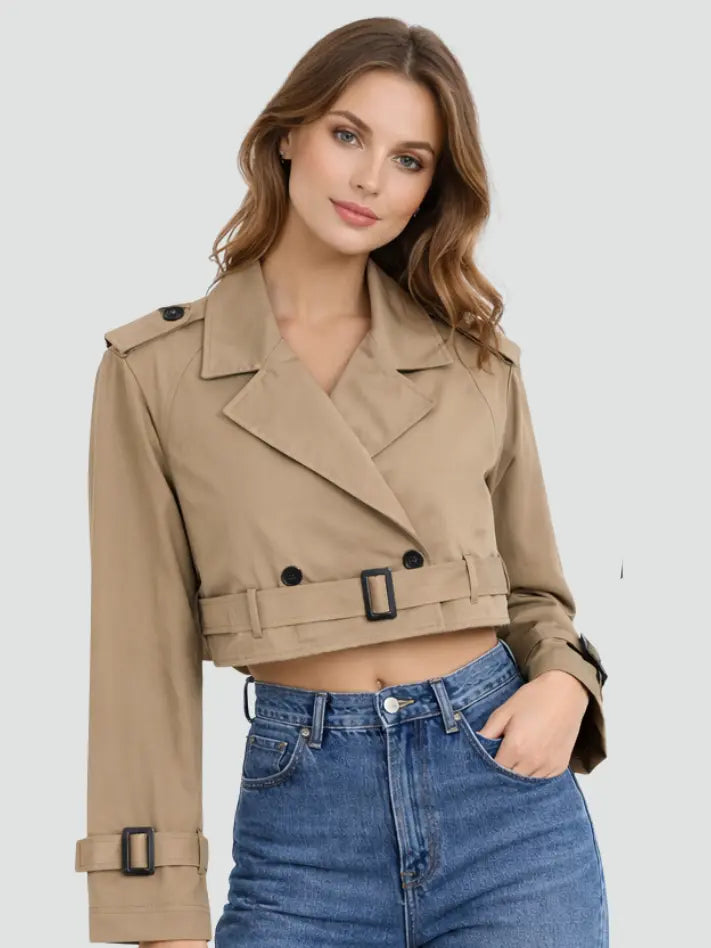 Women's Cotton Trench Coat | Stylish Short Fit Elegant Outerwear 2