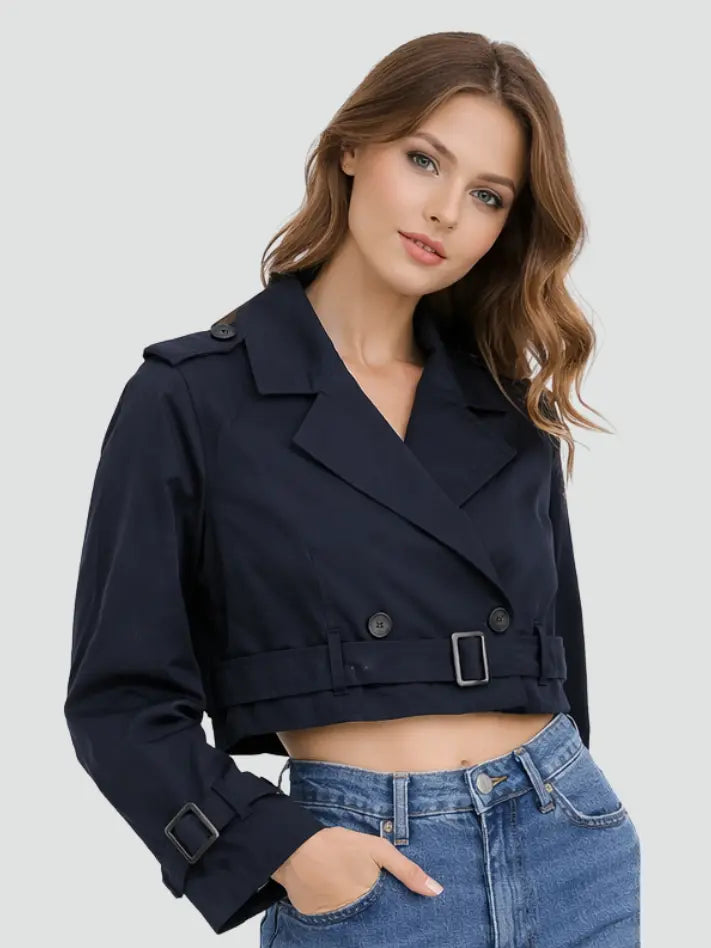 Women's Cotton Trench Coat | Stylish Short Fit Elegant Outerwear 4