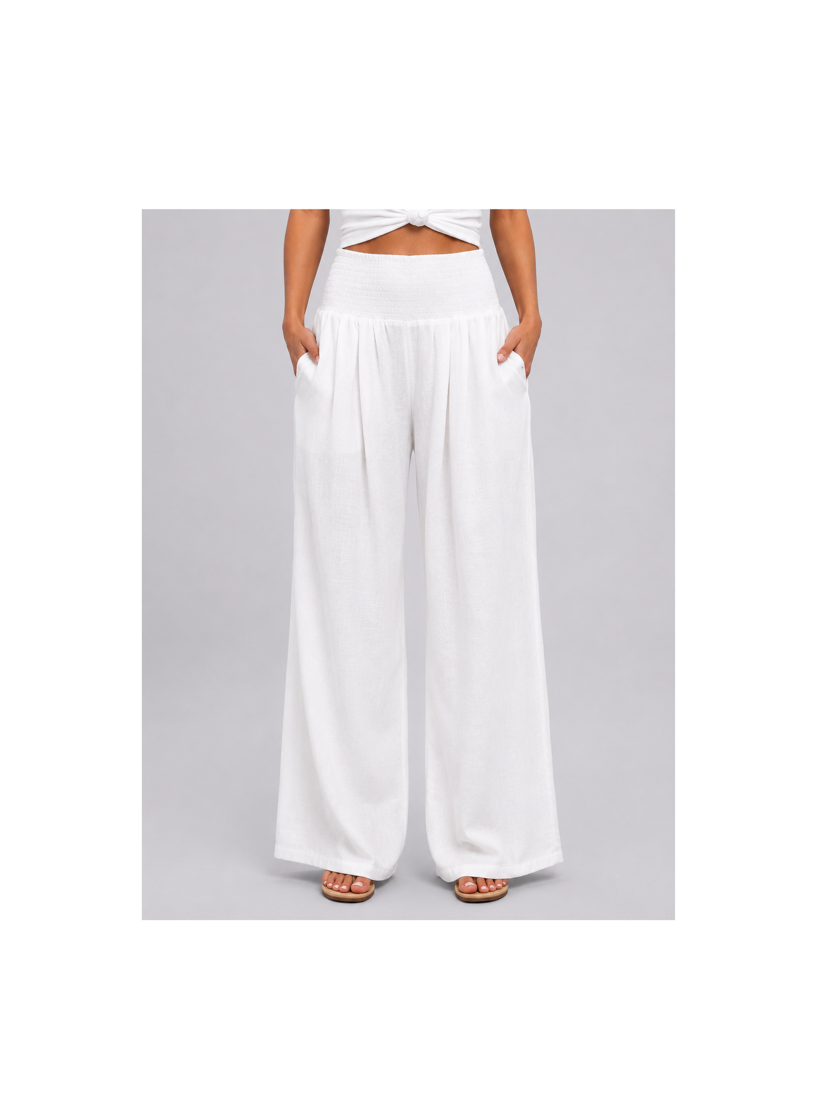 Women's Lightweight Linen Blend Trousers | Elegant High-Waist Wide Leg Summer Pants 4