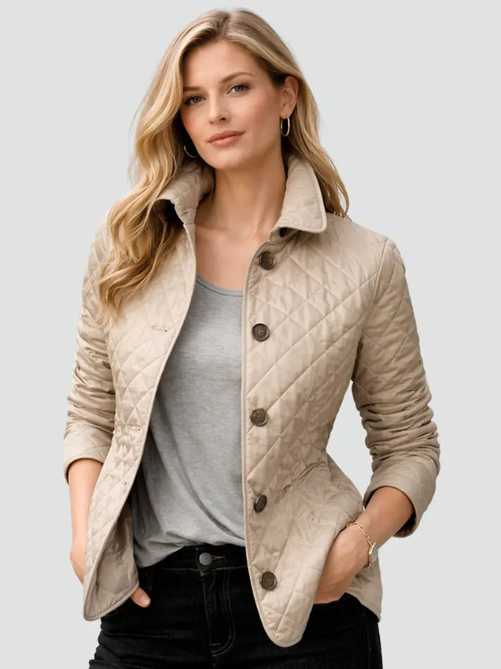 Women's Lightweight Quilted Mid-Season Coat | Elegant Button Closure Jacket with Collar 4