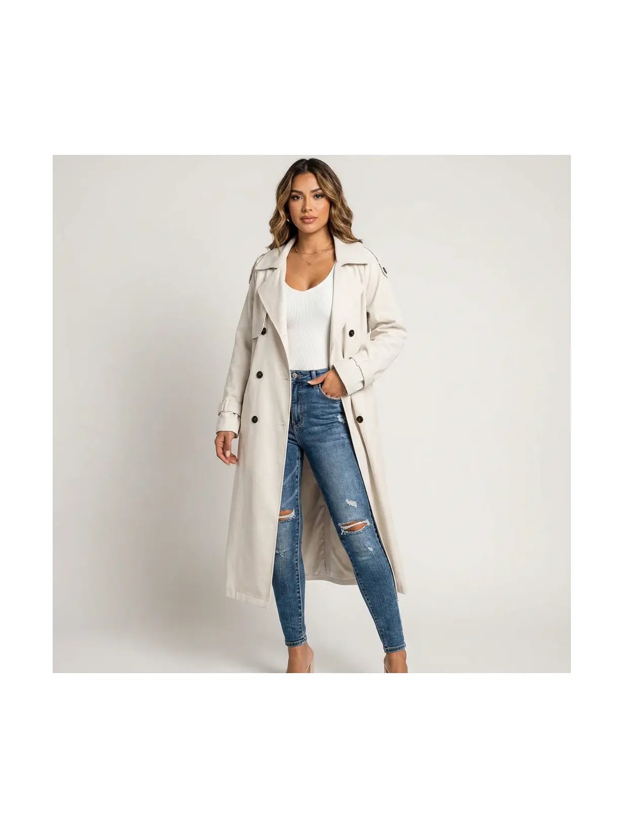 Women's Structured Fabric Trench Coat | Elegant Long Fit Classic Outerwear 3