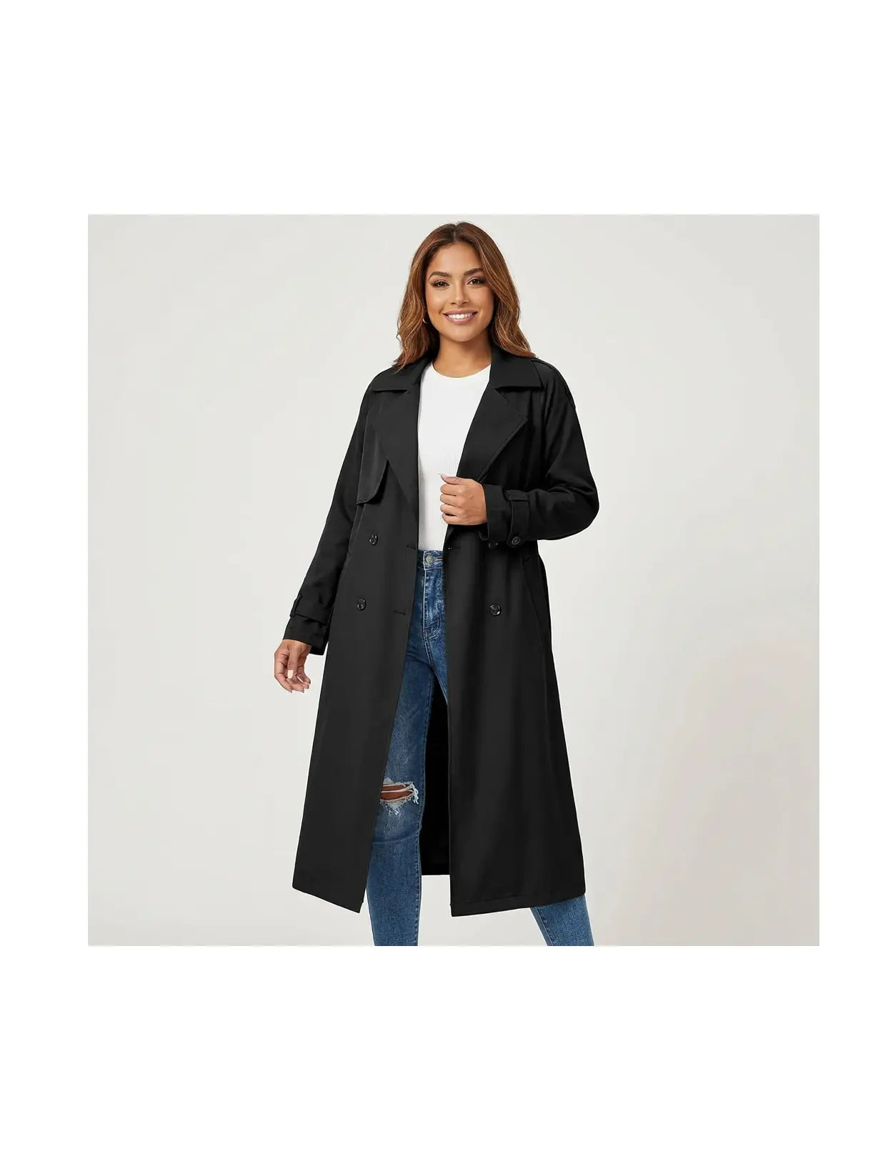Women's Structured Fabric Trench Coat | Elegant Long Fit Classic Outerwear 6
