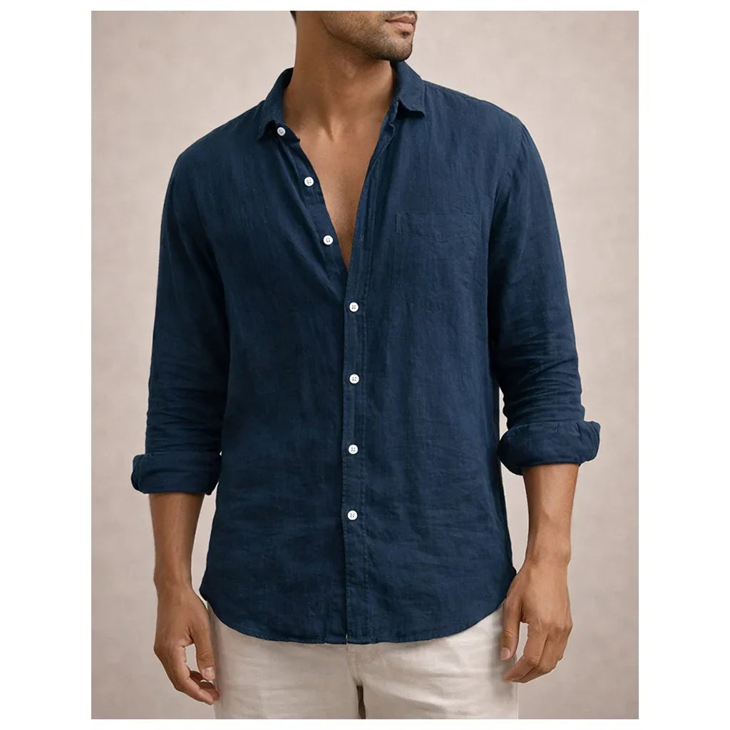 Adrian Collection | Men's Linen Shirt with Airy Fabric & Open Collar | Comfortable Fit for Warm Days 9