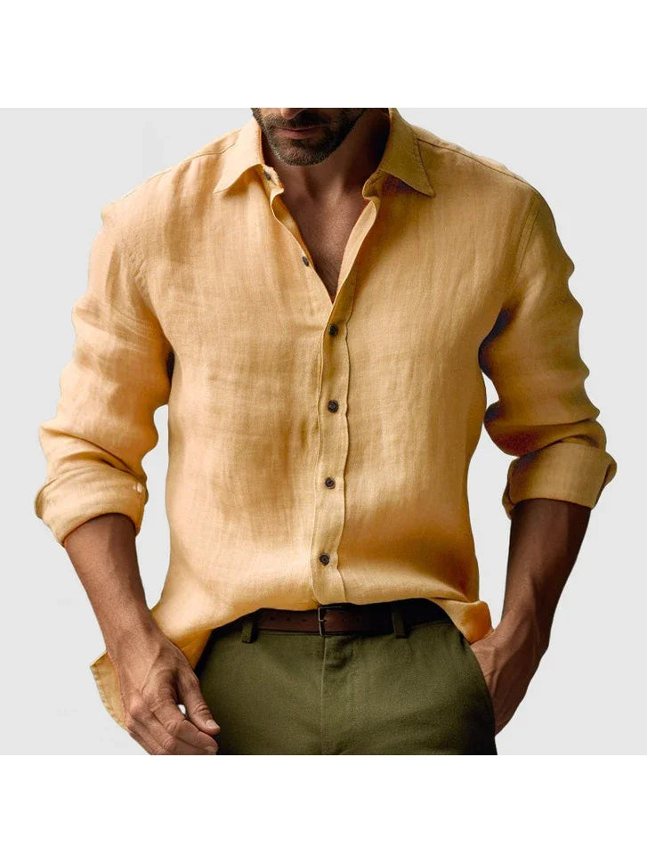 Classic Linen Shirt | Men's Casual Button-Down with Roll-Up Sleeves | Comfortable Everyday Wear for Effortless Style 0
