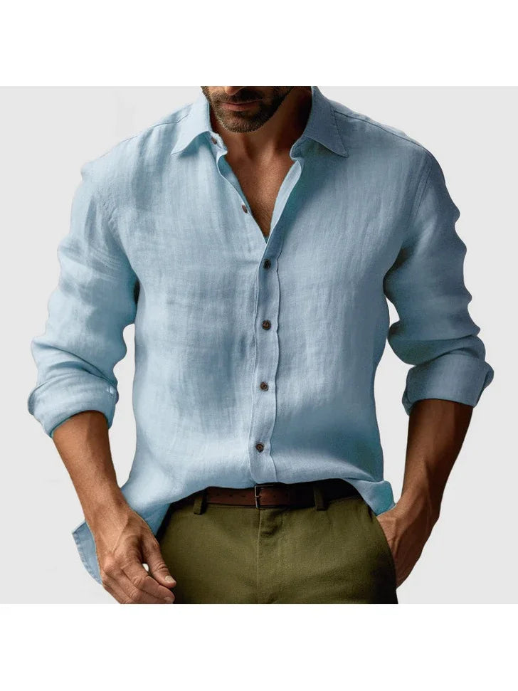 Classic Linen Shirt | Men's Casual Button-Down with Roll-Up Sleeves | Comfortable Everyday Wear for Effortless Style 1