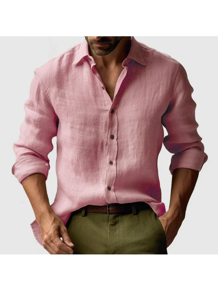Classic Linen Shirt | Men's Casual Button-Down with Roll-Up Sleeves | Comfortable Everyday Wear for Effortless Style 3