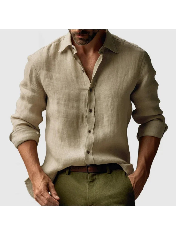 Classic Linen Shirt | Men's Casual Button-Down with Roll-Up Sleeves | Comfortable Everyday Wear for Effortless Style 5
