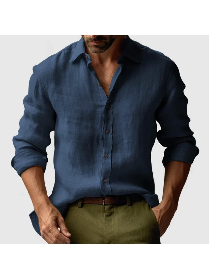 Classic Linen Shirt | Men's Casual Button-Down with Roll-Up Sleeves | Comfortable Everyday Wear for Effortless Style 7