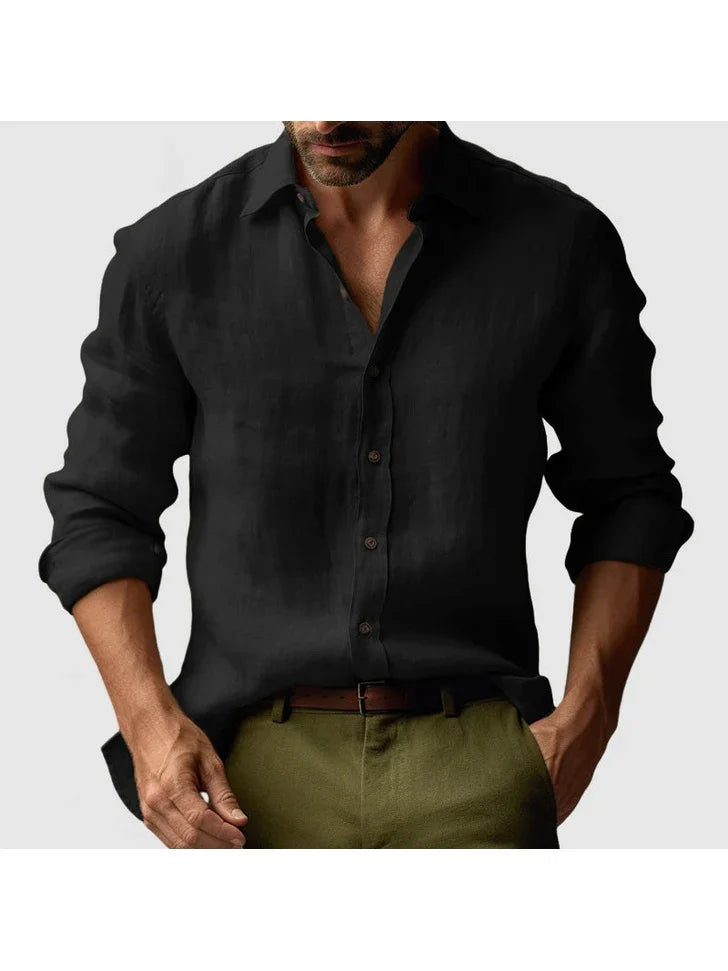Classic Linen Shirt | Men's Casual Button-Down with Roll-Up Sleeves | Comfortable Everyday Wear for Effortless Style 8