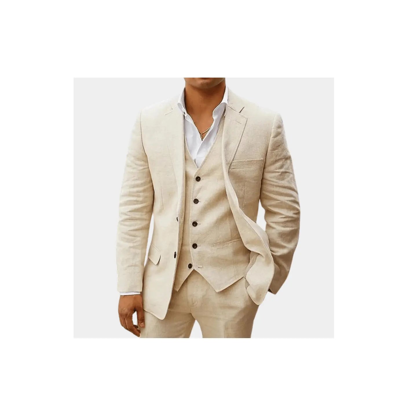 Elegant Linen Wedding Suit | Breathable Two-Piece Design for Groom's Summer Celebrations 0