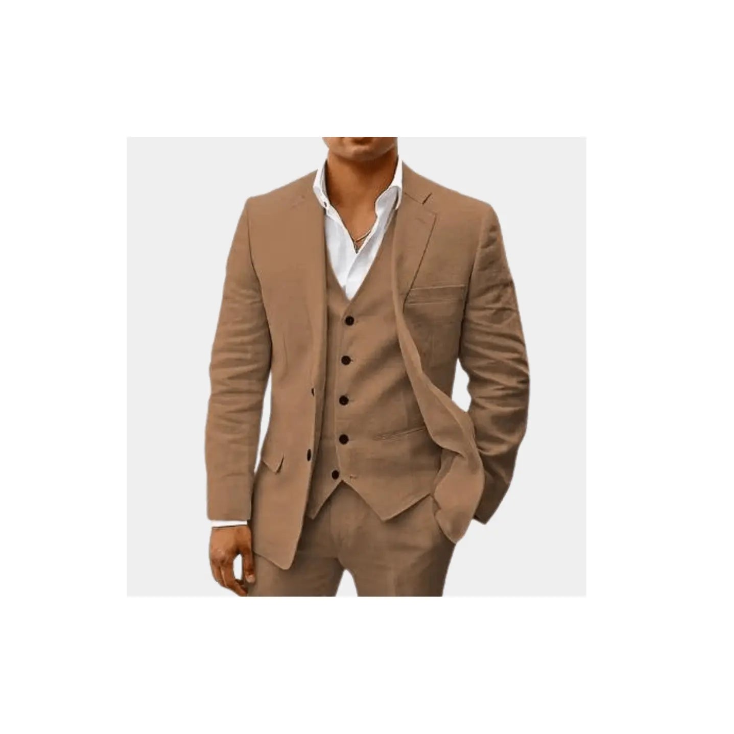 Elegant Linen Wedding Suit | Breathable Two-Piece Design for Groom's Summer Celebrations 1