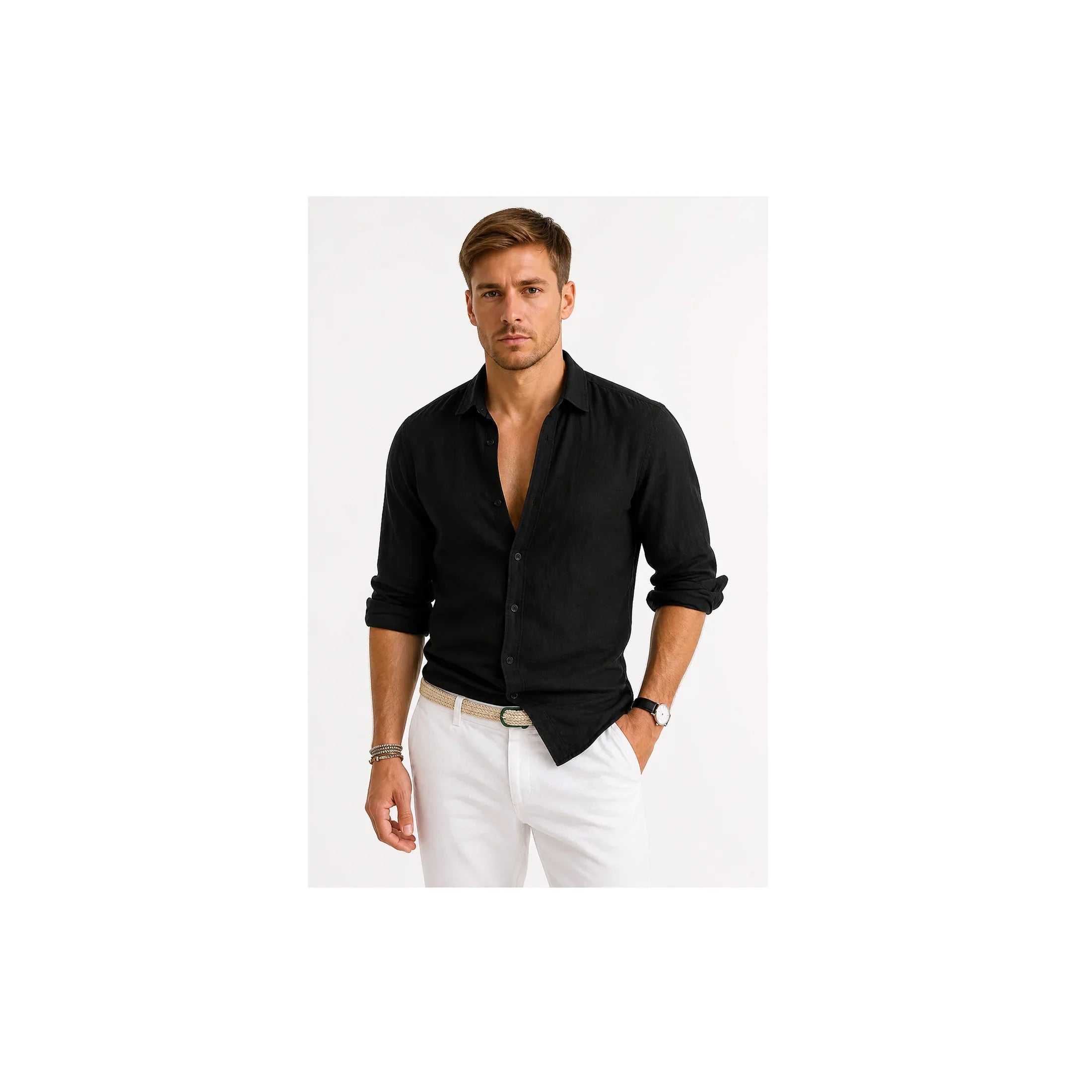 Linen Oxford Shirt | Men's Button-Down with Rolled Sleeves | Versatile Style for Casual and Smart-Casual Wear 0