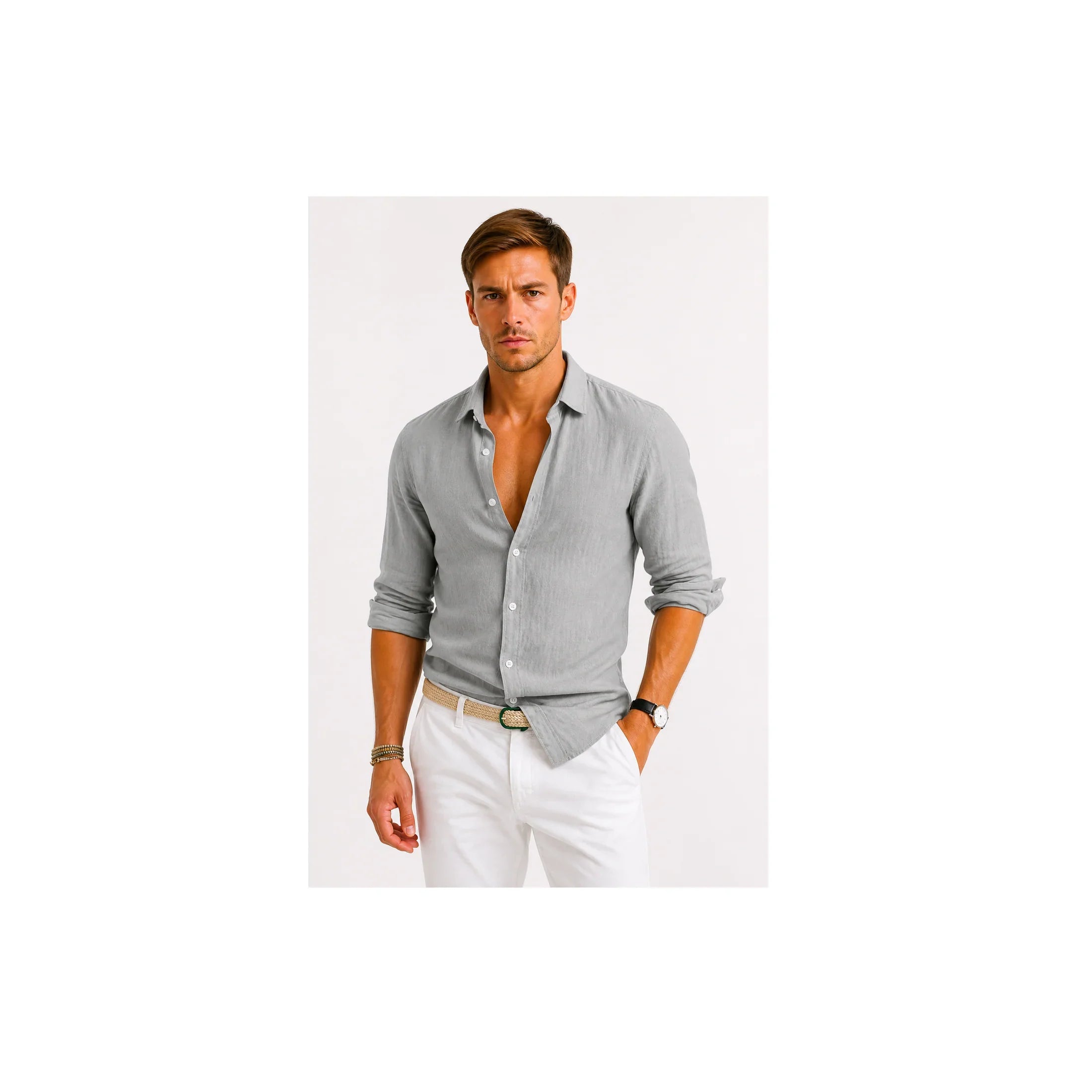 Linen Oxford Shirt | Men's Button-Down with Rolled Sleeves | Versatile Style for Casual and Smart-Casual Wear 1