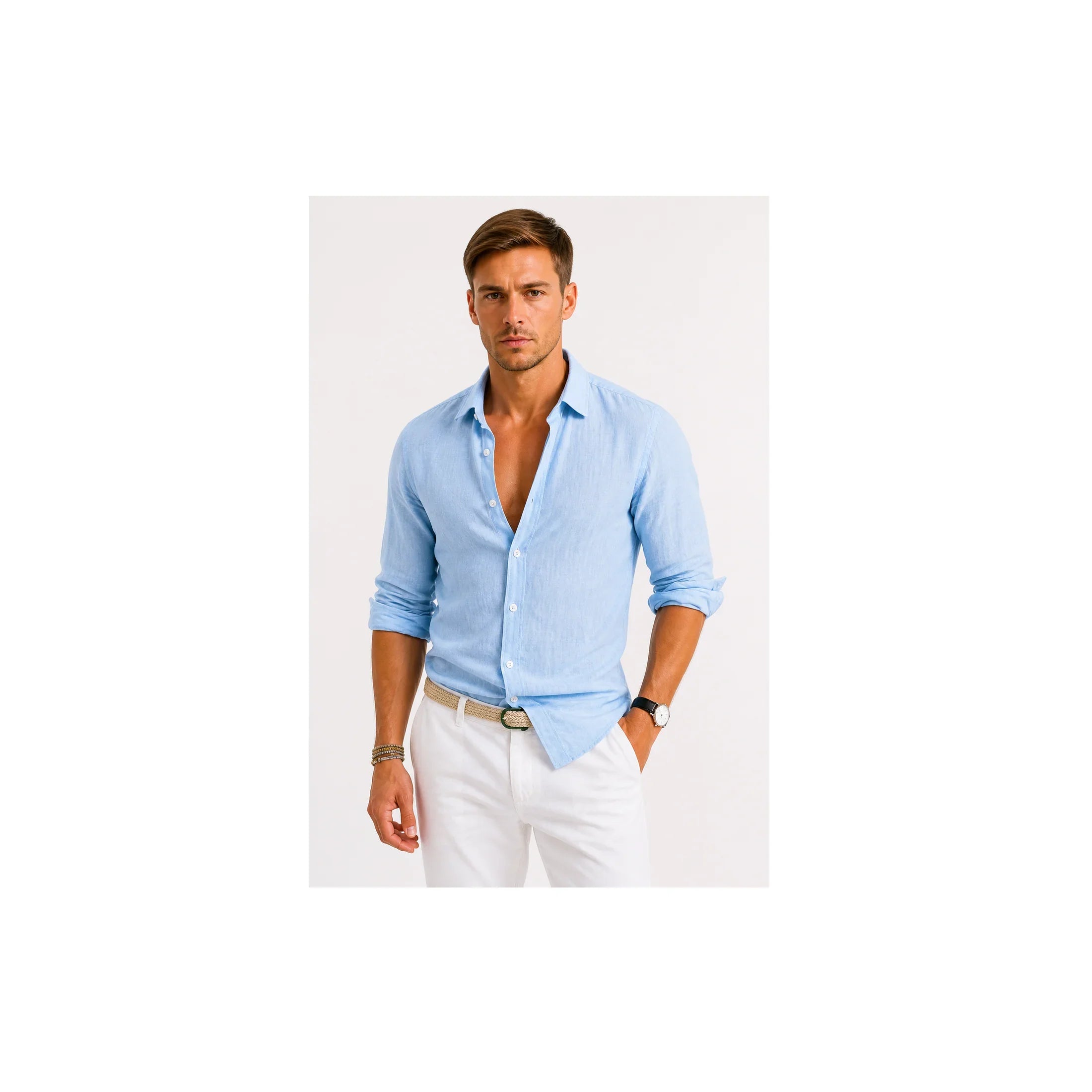 Linen Oxford Shirt | Men's Button-Down with Rolled Sleeves | Versatile Style for Casual and Smart-Casual Wear 3