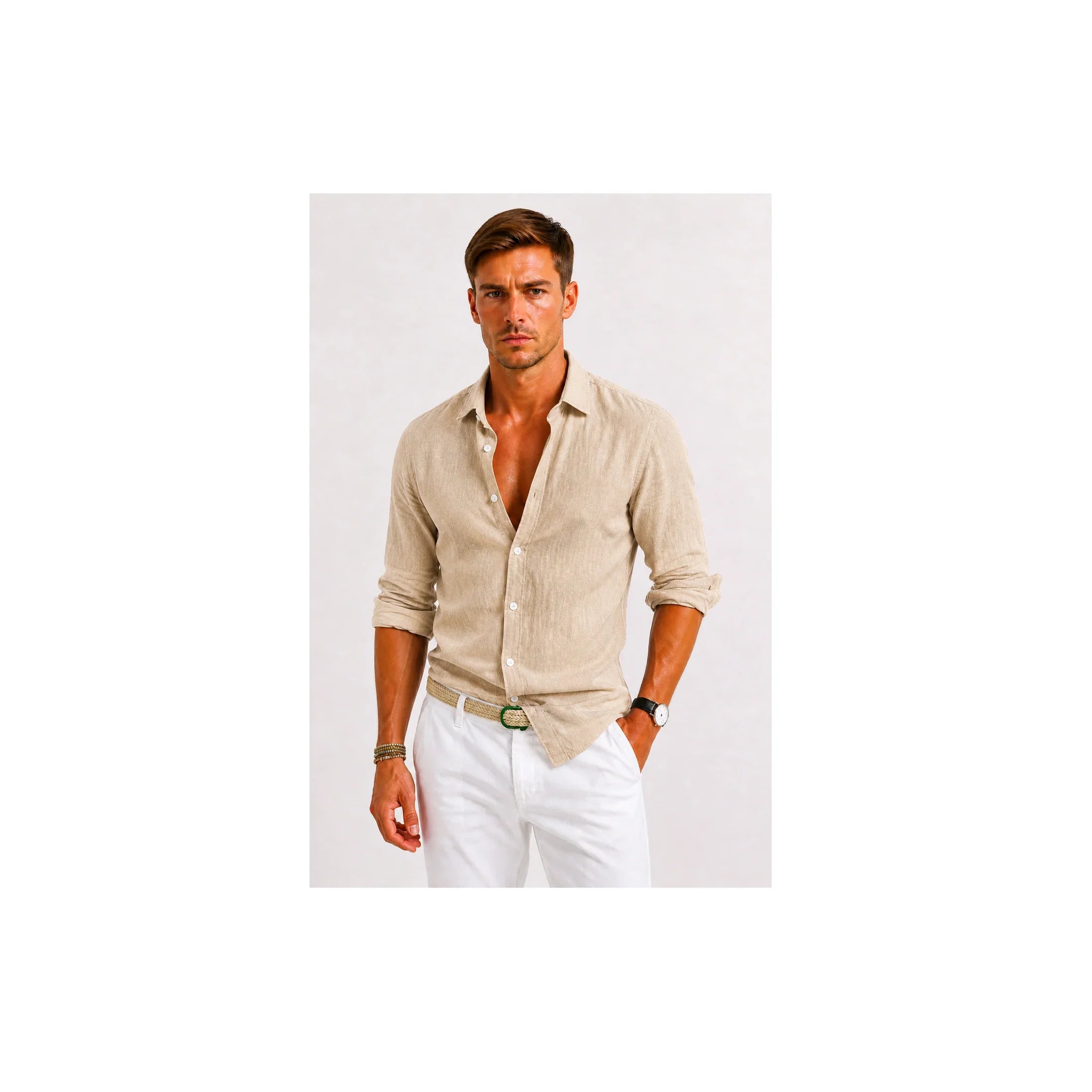 Linen Oxford Shirt | Men's Button-Down with Rolled Sleeves | Versatile Style for Casual and Smart-Casual Wear 5