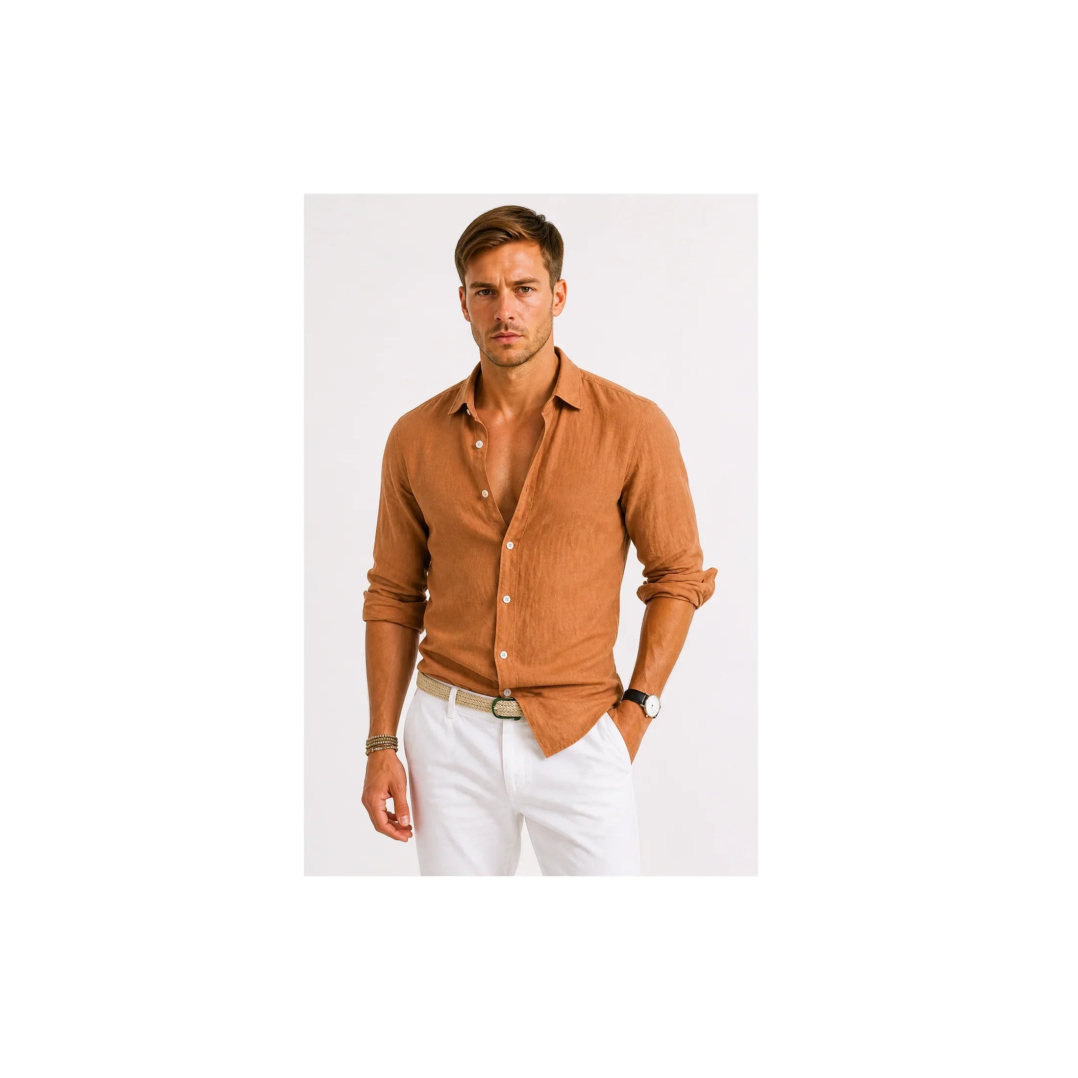 Linen Oxford Shirt | Men's Button-Down with Rolled Sleeves | Versatile Style for Casual and Smart-Casual Wear 7