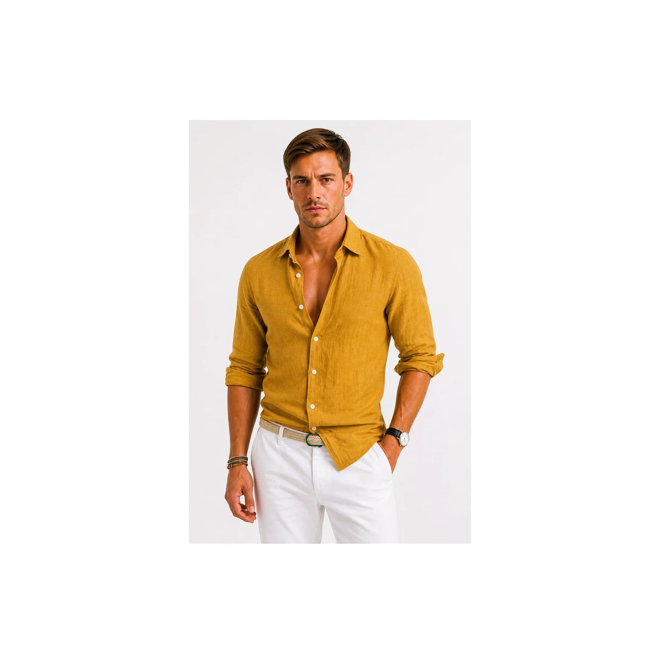 Linen Oxford Shirt | Men's Button-Down with Rolled Sleeves | Versatile Style for Casual and Smart-Casual Wear 8