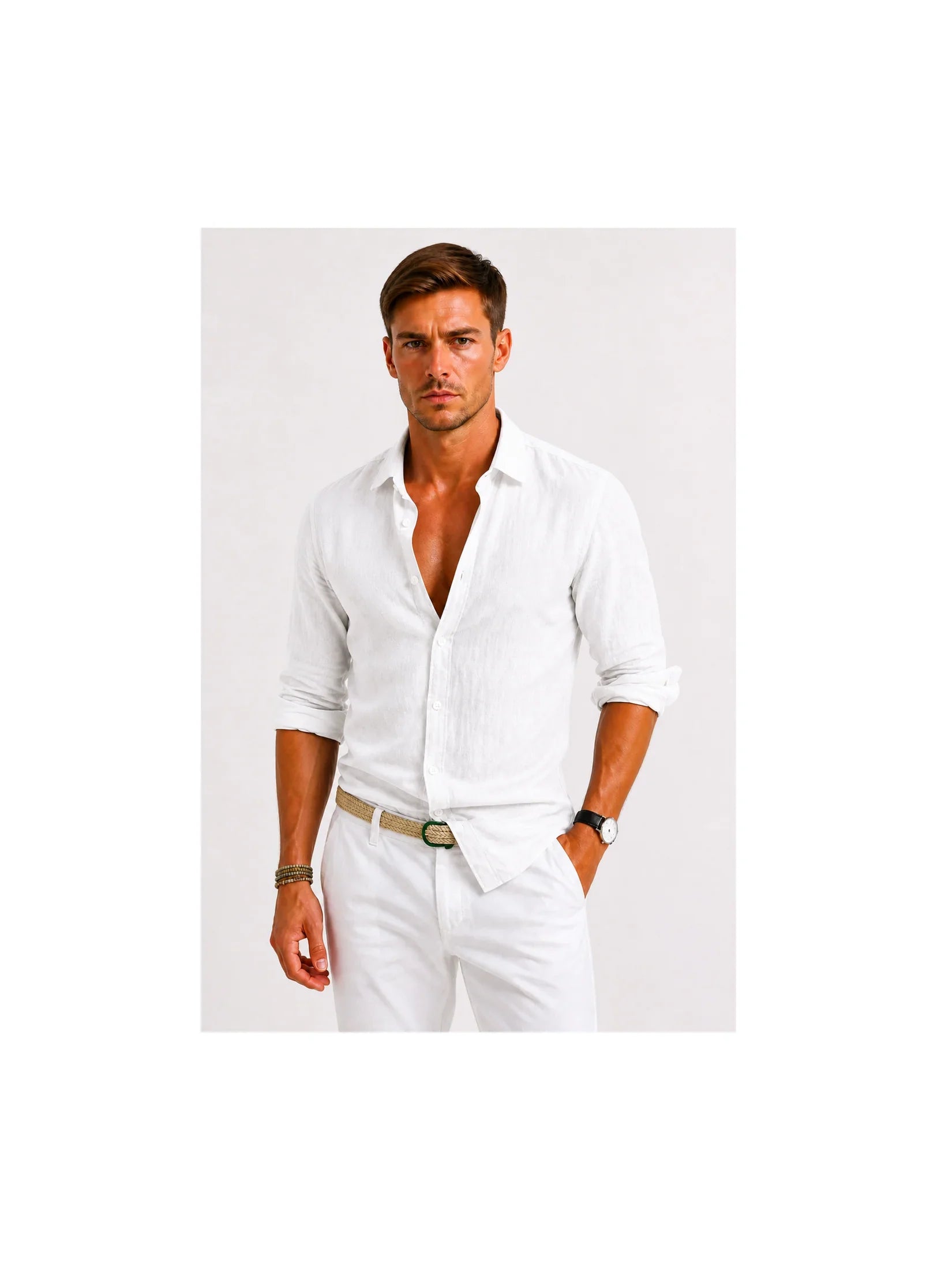 Linen Oxford Shirt | Men's Button-Down with Rolled Sleeves | Versatile Style for Casual and Smart-Casual Wear 9