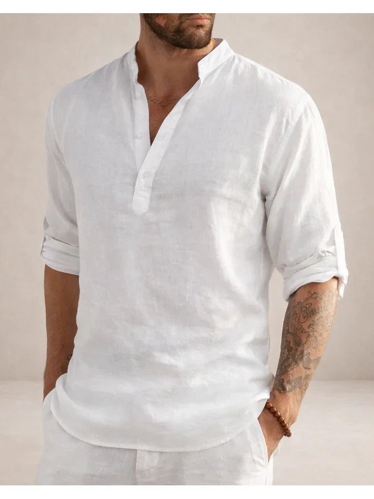Maddoc | Men's Linen Shirt with Breathable Fabric & Stand-Up Collar | Stylish Comfort for Warm Days 0