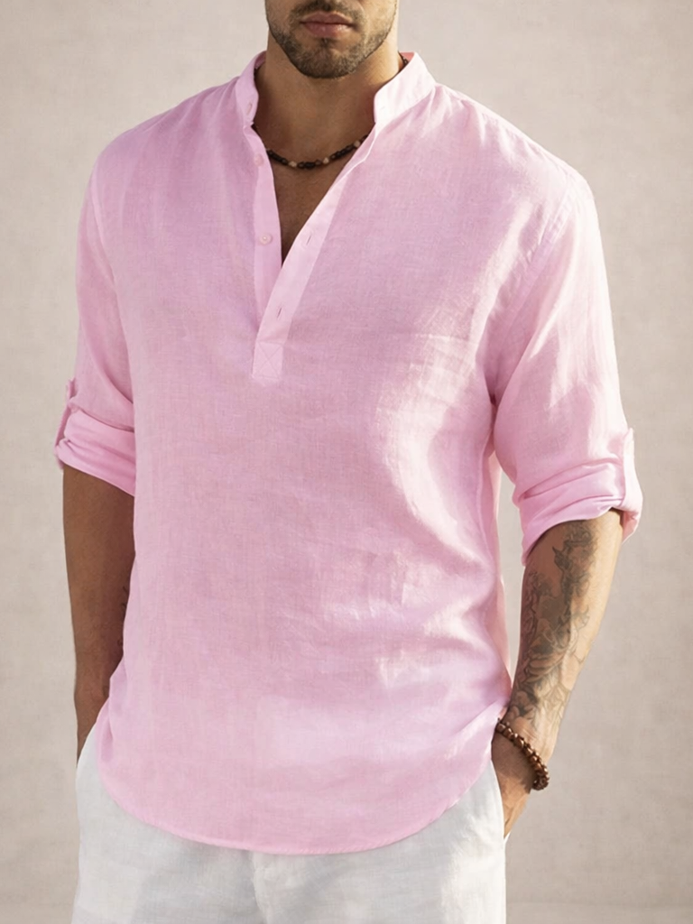 Maddoc | Men's Linen Shirt with Breathable Fabric & Stand-Up Collar | Stylish Comfort for Warm Days 10