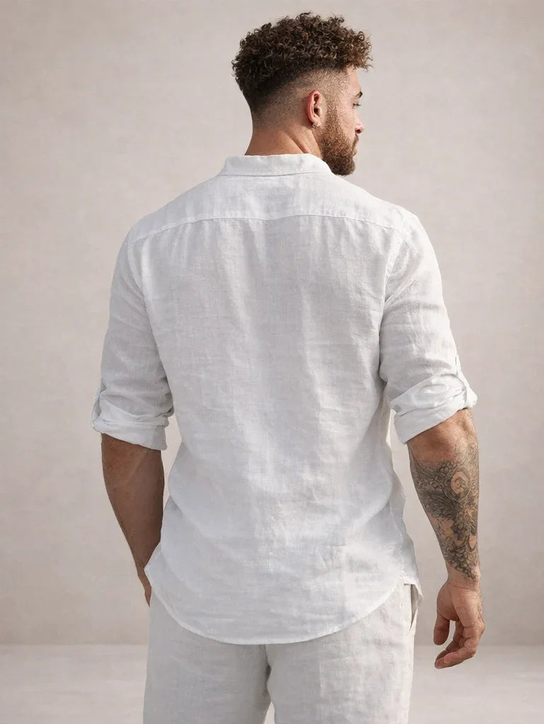 Maddoc | Men's Linen Shirt with Breathable Fabric & Stand-Up Collar | Stylish Comfort for Warm Days 2