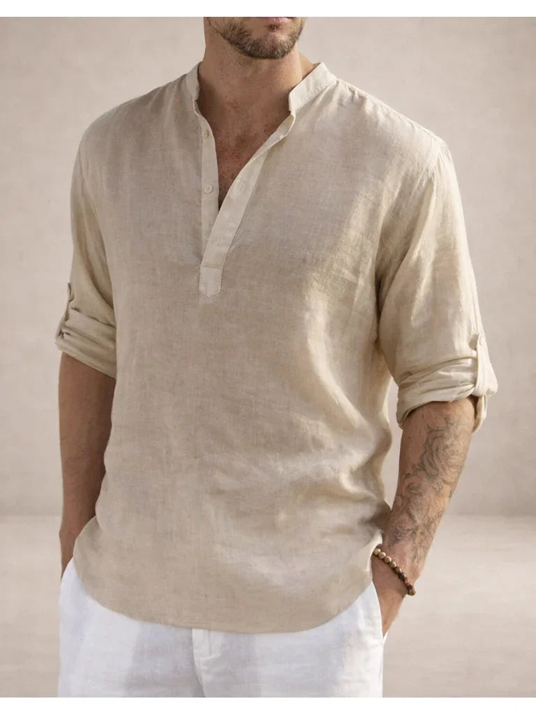 Maddoc | Men's Linen Shirt with Breathable Fabric & Stand-Up Collar | Stylish Comfort for Warm Days 3