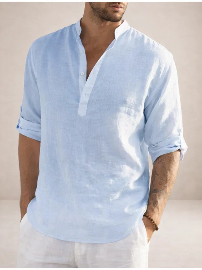 Maddoc | Men's Linen Shirt with Breathable Fabric & Stand-Up Collar | Stylish Comfort for Warm Days 5