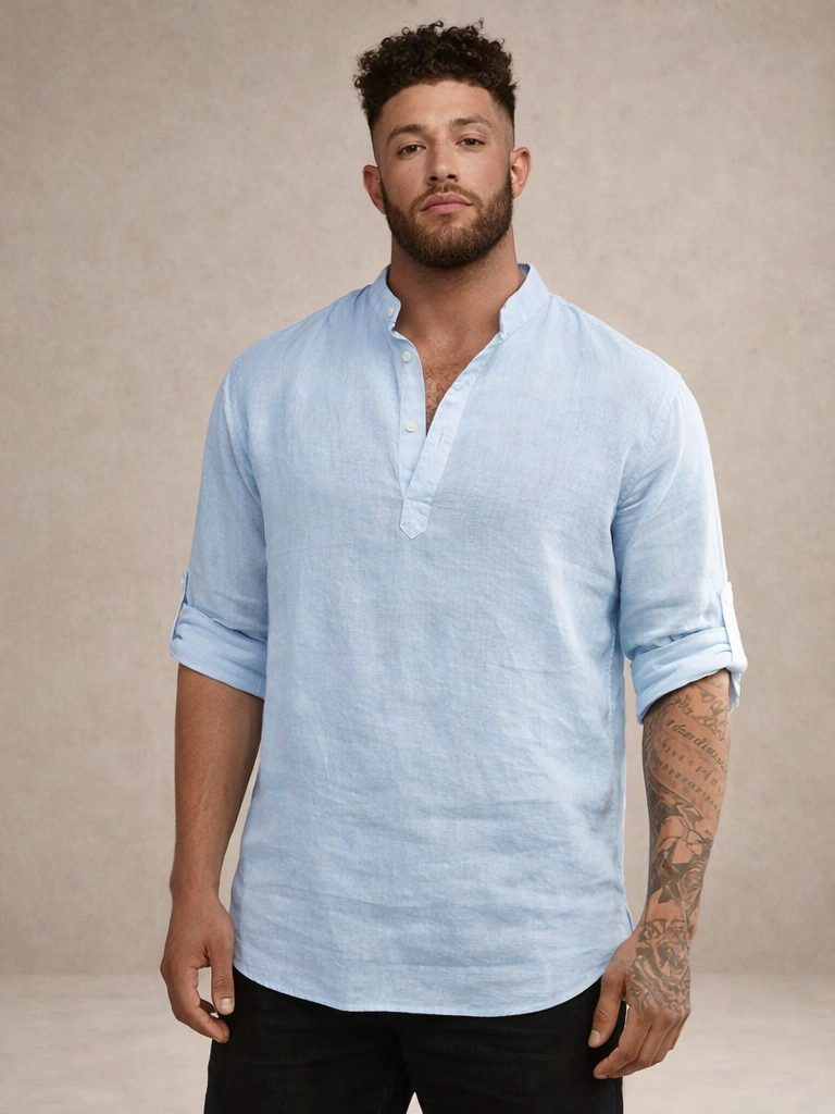 Maddoc | Men's Linen Shirt with Breathable Fabric & Stand-Up Collar | Stylish Comfort for Warm Days 6
