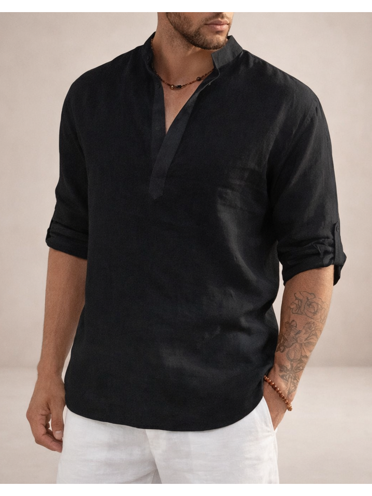 Maddoc | Men's Linen Shirt with Breathable Fabric & Stand-Up Collar | Stylish Comfort for Warm Days 7