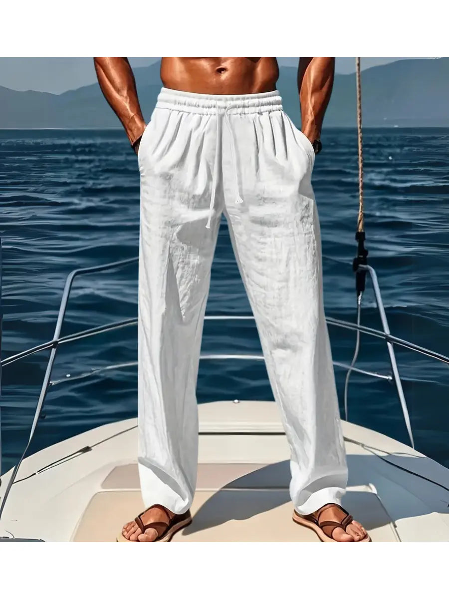 Men's Breathable Linen Pants | Wide-Leg Summer Trousers | Lightweight Comfortable Fit 0