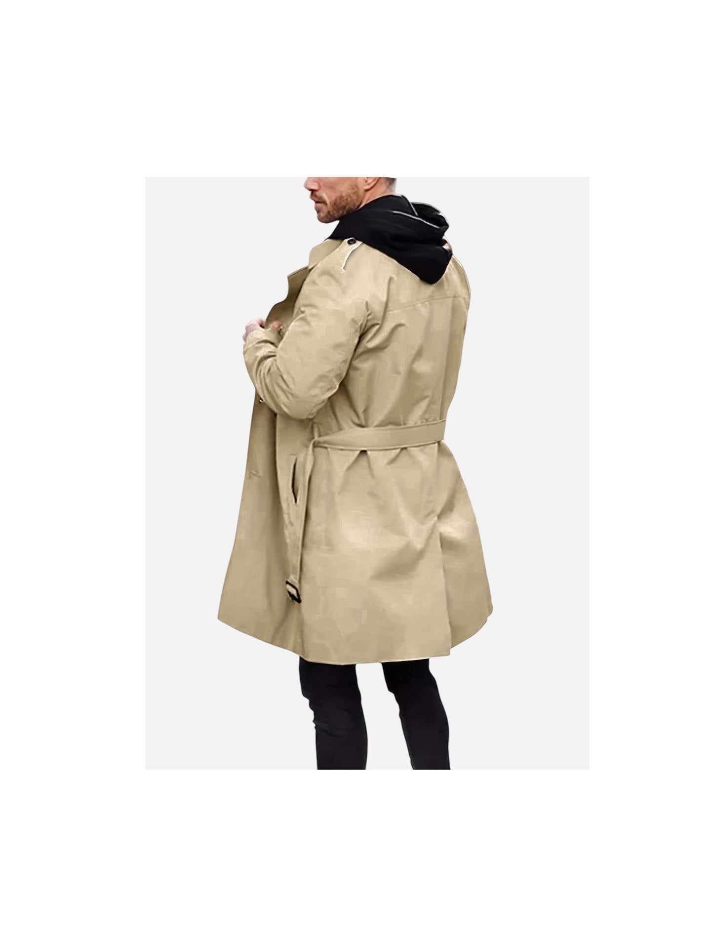 Men's Durable Fabric Black Trench Coat | Classic Double-Breasted Stylish Outerwear 3