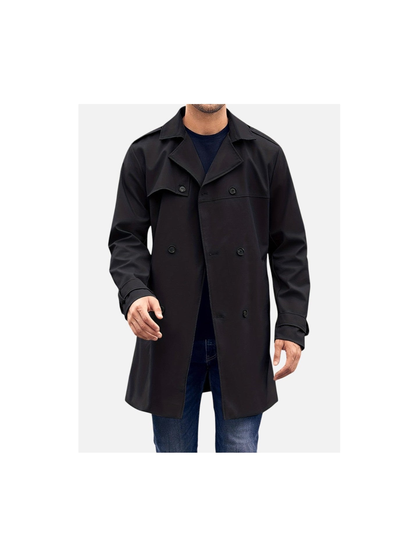 Men's Durable Fabric Black Trench Coat | Classic Double-Breasted Stylish Outerwear 5