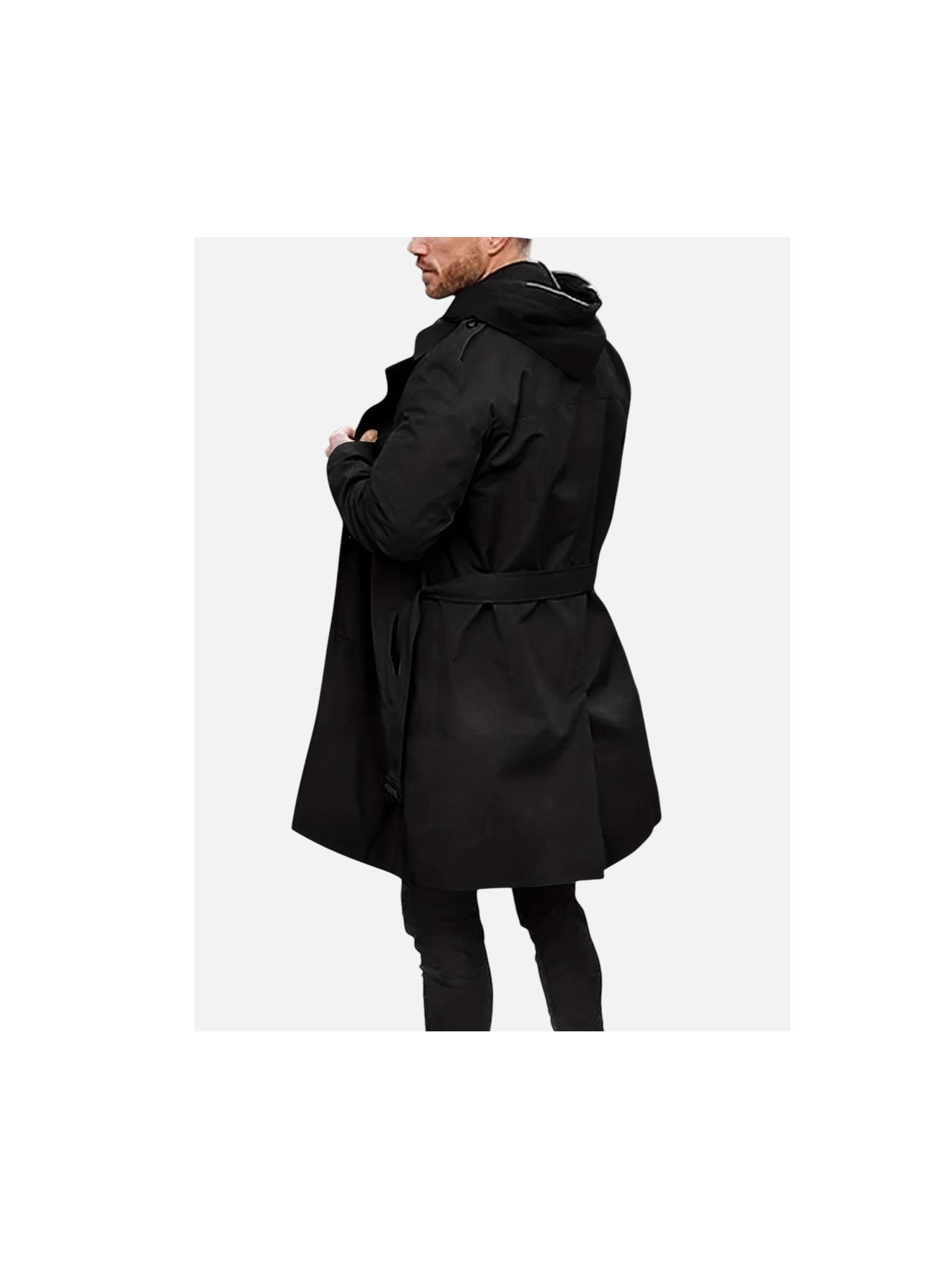 Men's Durable Fabric Black Trench Coat | Classic Double-Breasted Stylish Outerwear 6