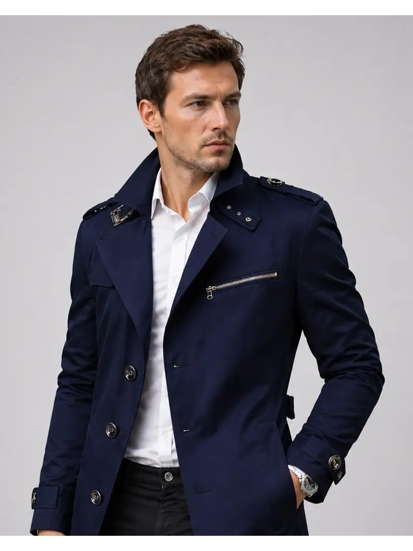 Men's Durable Fabric Tailored Trench Coat | Classic Structured Knee-Length Outerwear 5